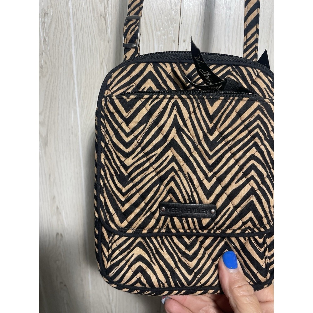 Vera‎ Bradley Mini Hipster Crossbody Bag Purse Quilted Black & Tan Zebra